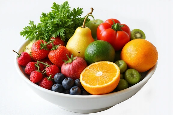 A vibrant bowl of fresh fruits and vegetables, symbolizing nutrition.